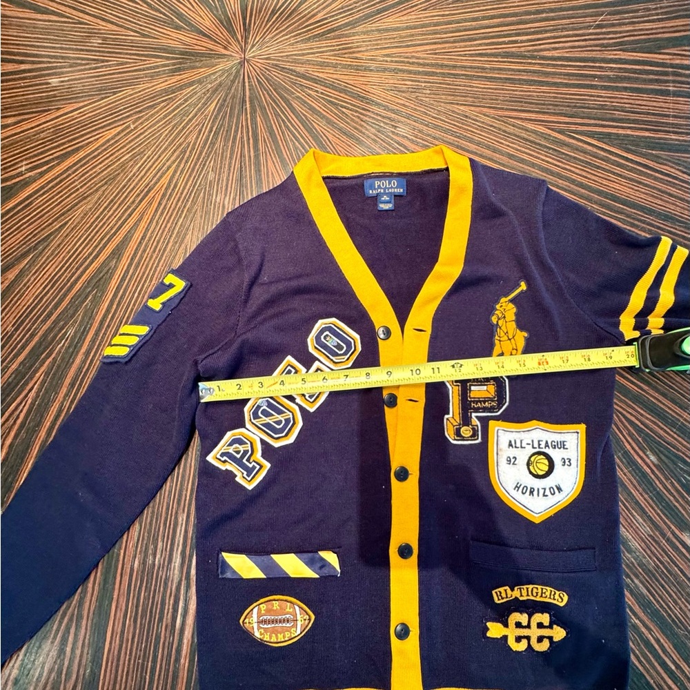 🔥🔥 HOT Polo Ralph Lauren Navy Yellow Varsity Preppy Cardigan Patches P Wing - Picture 4 of 16